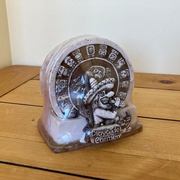 Mayan Resin Coasters Set of 6 with Holder Made in Mexico Playa del Carmen New - Picture 1 of 5